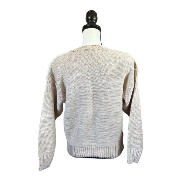 Vintage Needles & Yarn Abstract Floral Patchwork Sweater Neutral 80s Artsy M - Picture 3 of 13